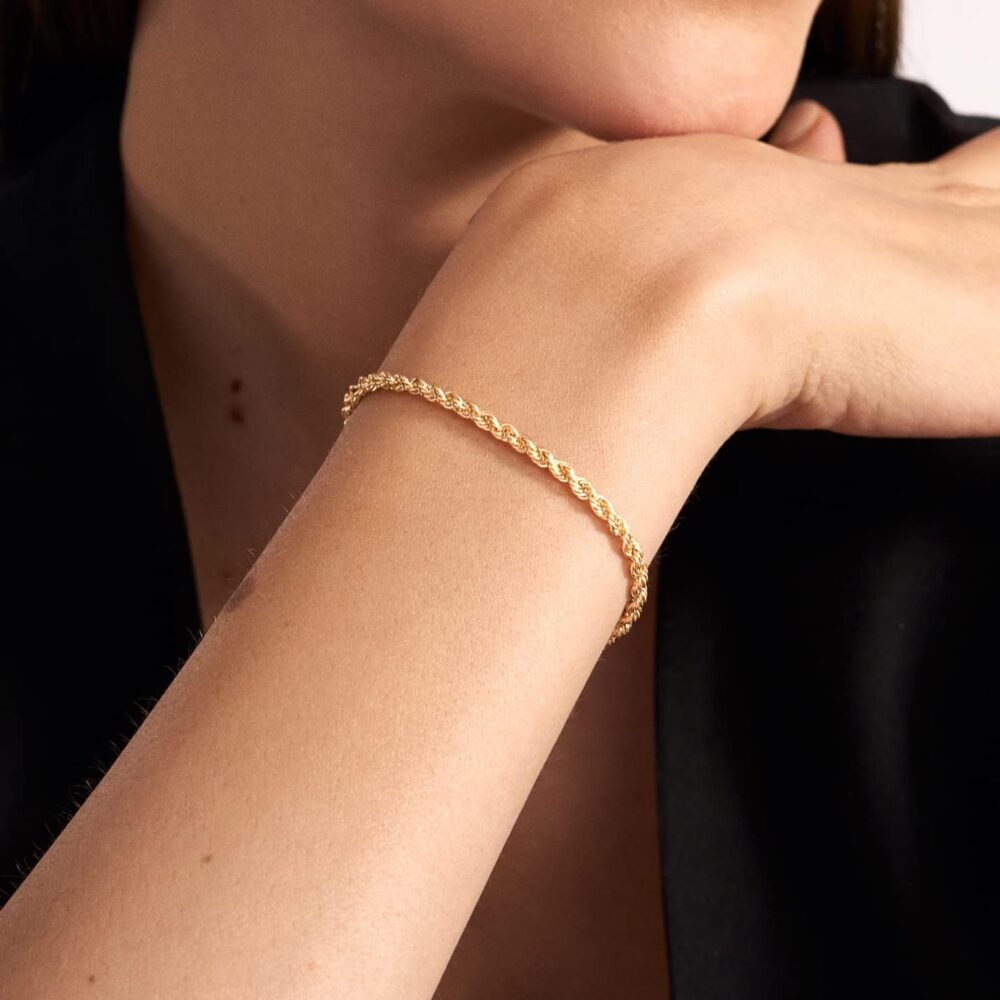 GELIN 14k Solid Gold Rope Chain Bracelet for Women - Image 3