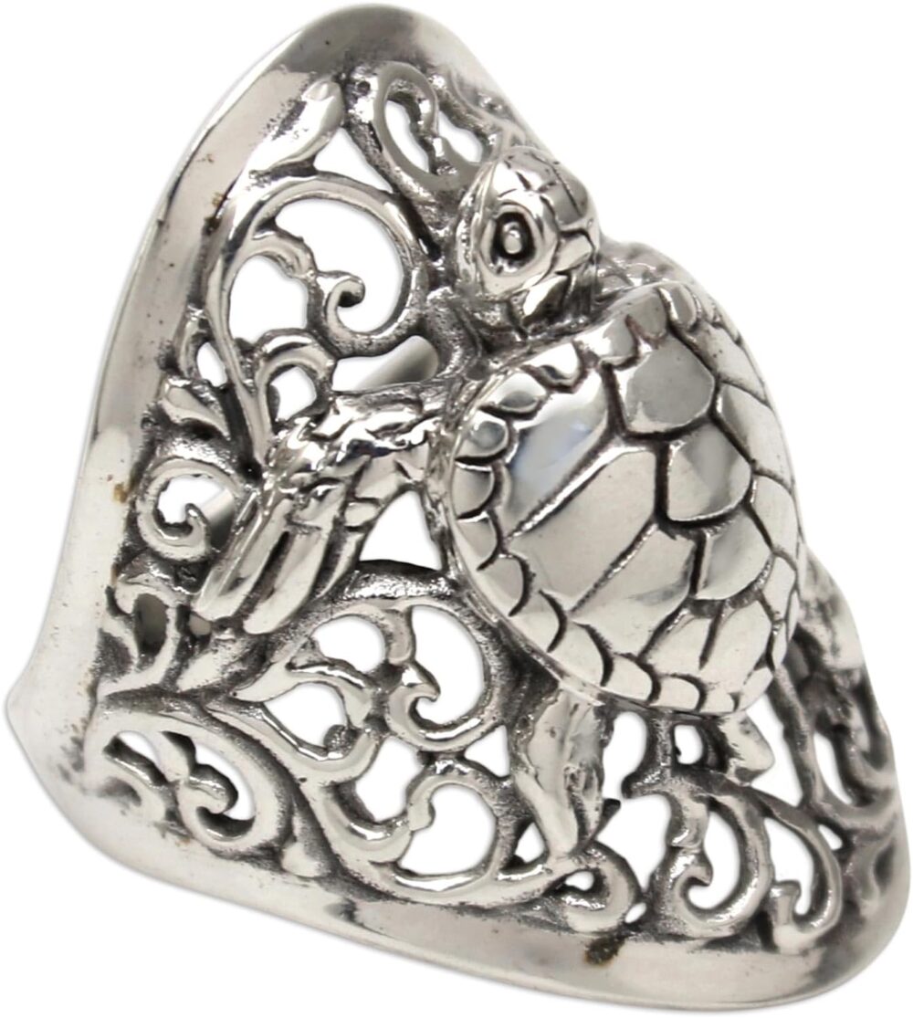 NOVICA Artisan Handmade .925 Sterling Silver Cocktail Ring Sea Turtle from Bali Indonesia Animal Themed 'Elegant Sea Turtle' - Image 2