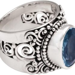 NOVICA Artisan Handmade Blue Topaz Single Stone Ring .925 Sterling Silver from Bali Cocktail Indonesia Gemstone Birthstone 'Glorious Vines' - Image 2