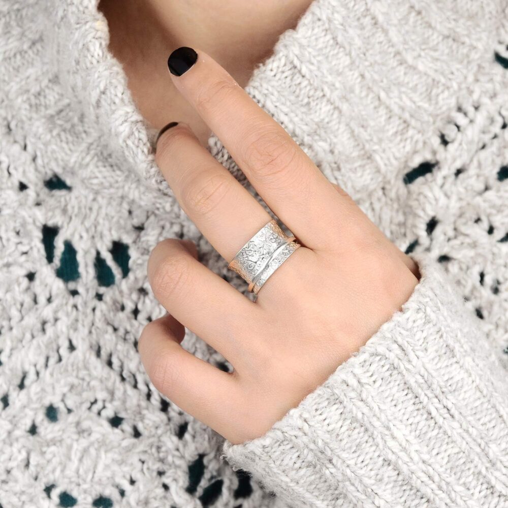 Boho-Magic 925 Sterling Silver Spinner Ring for Women Hammered Fidget Ring Wide Band - Image 4