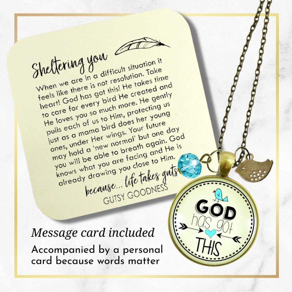 He Has Got This Necklace Faith Inspired Jewelry for Women Boho Style Chain 24" - Handmade Godly Saying Pendant, Bronze Bird Charm, Encourage with Thoughtfully Packaged Message Card & Gift Box - Image 2