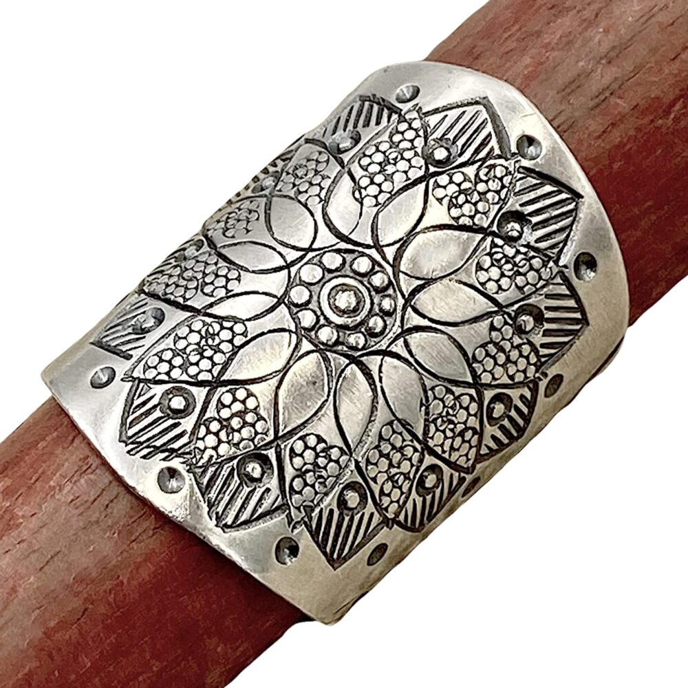 Sterling Silver Mandala Flower Boho Statement Ring, Ethnic Hippie Gypsy Wide Band Adjustable Solar Ring, Also as Thumb ring, Gift for Her