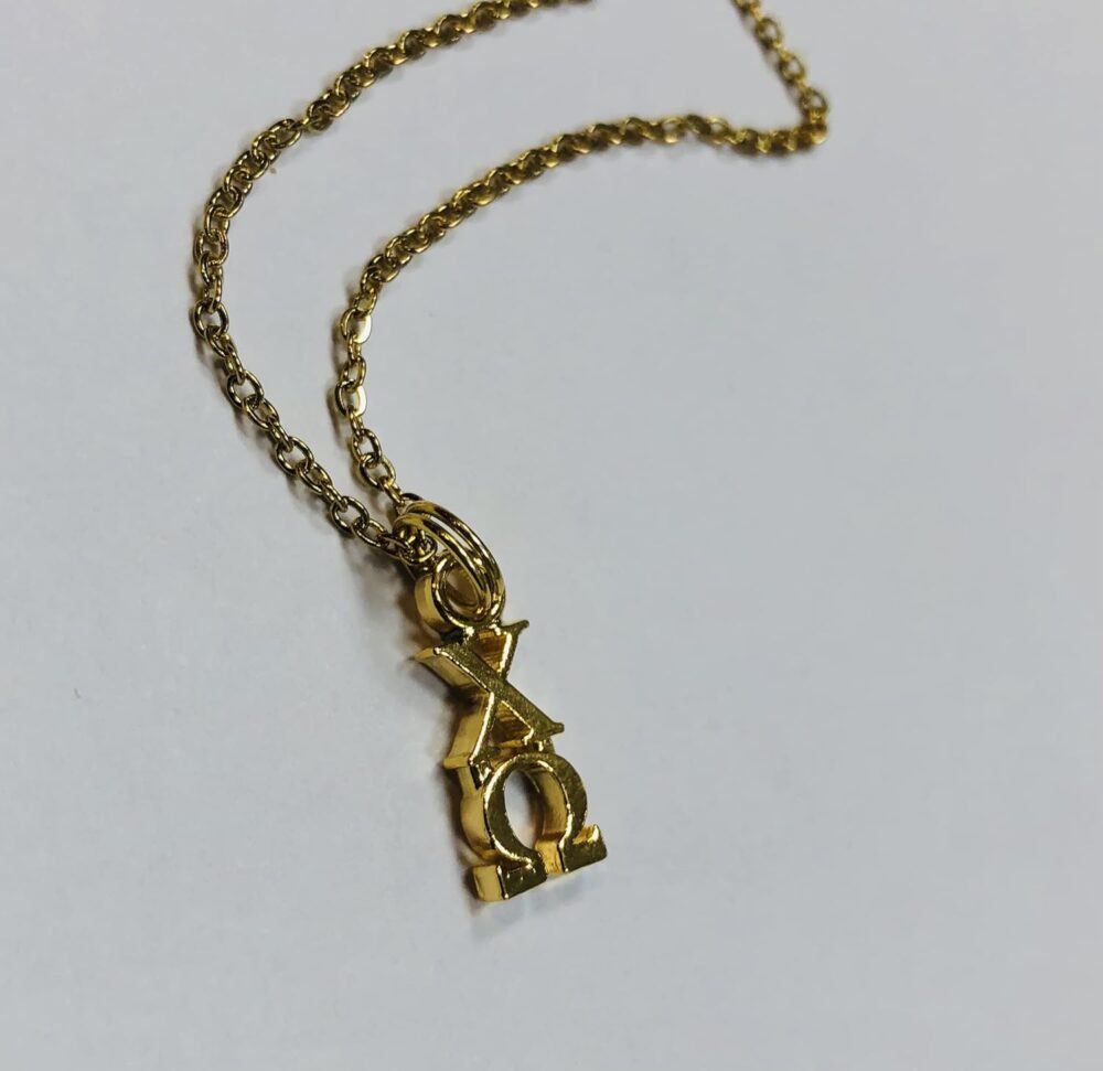 Gold 24K Plated Chi Omega XO Sorority Lavaliere Artisan Necklace, 18 inch chain - Image 3