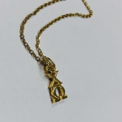 Gold 24K Plated Chi Omega XO Sorority Lavaliere Artisan Necklace, 18 inch chain - Image 3