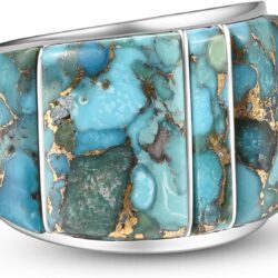 Wide Turquoise Ring for Women - 925 Sterling Silver Western Turquoise Statement Rings Multicolor Gemstones Wide Band Ring Valentines Gifts Size 6-10 - Image 3