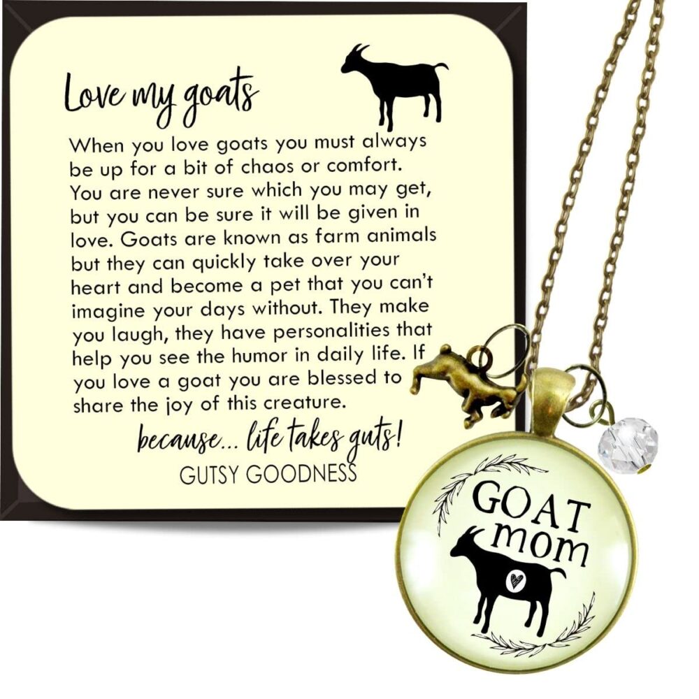 Goat Mom Necklace Farm Life Country Westrn Jewelry For Women 24" Chain - Handmade Animal Goat Mama Theme Pendant, Bronze Kid Goat Charm, Thoughtfully Packaged Ready to Gift with Message Card & Box