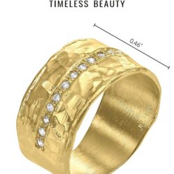 14K Gold Over Sterling Silver Statement Rings With 0.13 TCW Half Eternity Cubic Zirconia, Hammered Wide Band, Gold Rings, Gifts For Women, Aesthetic Jewelry, Rings For Women, Gold Jewelry For Women - Image 6