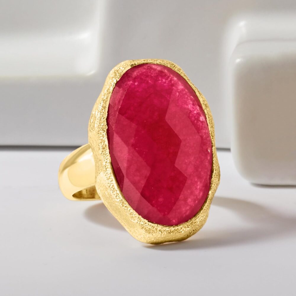 Ross-Simons 25.00 Carat Pink Quartz Ring in 18kt Gold Over Sterling - Image 4