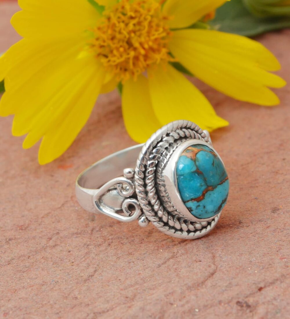 Turquoise Gemstone Ring, 925 Sterling Silver, Handmade Bezel Ring, Chakra Healing Crystals, Birthstone Bohemian Jewelry, Minimalist, Oval Ring for Women (Size 6) - Image 2