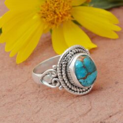 Turquoise Gemstone Ring, 925 Sterling Silver, Handmade Bezel Ring, Chakra Healing Crystals, Birthstone Bohemian Jewelry, Minimalist, Oval Ring for Women (Size 6) - Image 2