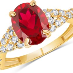 MAX + STONE 10k Solid Gold Gemstone Ring for Women | Birthstone Rings with White Sapphire Accent Stones | Hypoallergenic Statement Cocktail Rings in Sizes 6 to 8