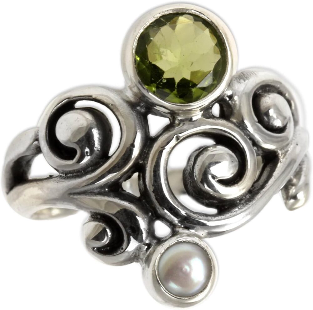 NOVICA Artisan Handmade Peridot Cultured Freshwater Pearl Cocktail Ring .925 Sterling Silver Green White Indonesia Flash Birthstone 'Cloud Song' - Image 2