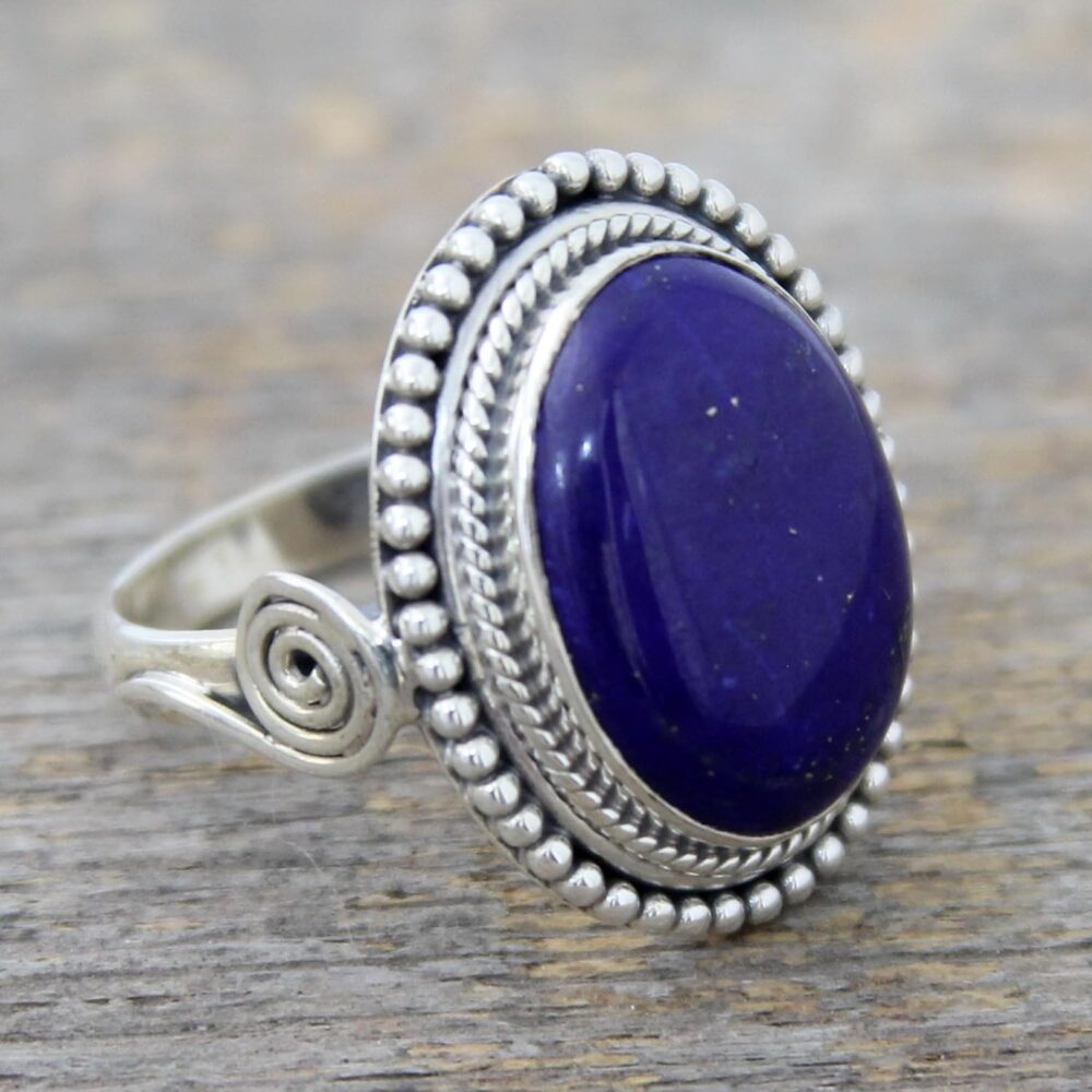 NOVICA Artisan Handmade Lapis Lazuli Cocktail Ring .925 Sterling Silver with from India Blue Single Stone Snorkel Riverside Birthstone 'Royal Blue Glow' - Image 3