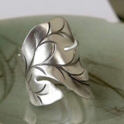 Sterling Silver Handmade Large Nature Boho Leaf Statement Wide Ring Adjustable Wrap to Sizes 6 to 11 also as Thumb Ring - Image 2