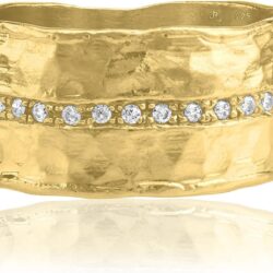 14K Gold Over Sterling Silver Statement Rings With 0.13 TCW Half Eternity Cubic Zirconia, Hammered Wide Band, Gold Rings, Gifts For Women, Aesthetic Jewelry, Rings For Women, Gold Jewelry For Women
