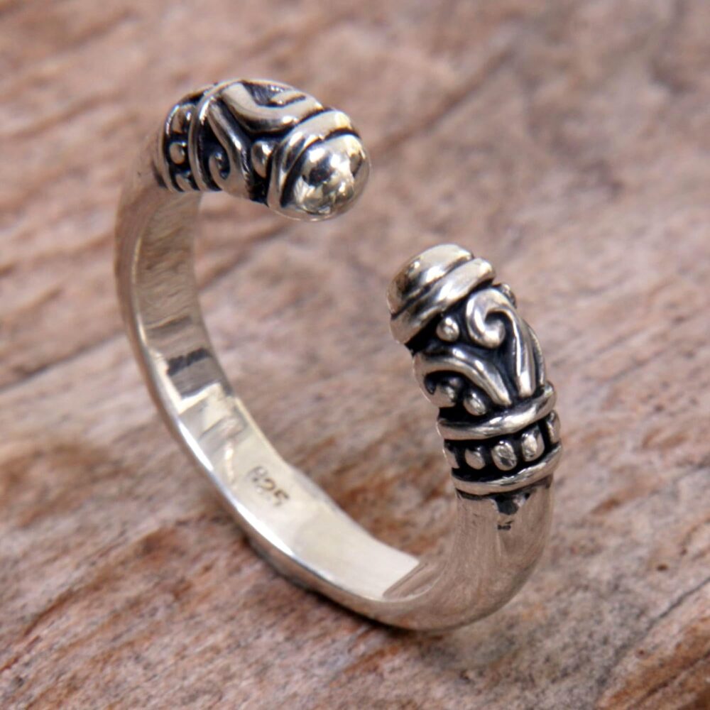 NOVICA Artisan Handmade .925 Sterling Silver Wrap Ring from Indonesia 'Twin Buds' - Image 4