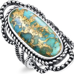 Turquoise/Teal Turquoise/Spiny Turquoise Ring for Women 925 Sterling Silver Oval Bohemian Ring for Valentine Day Oxidized Silver Statement Rings Size 6-9