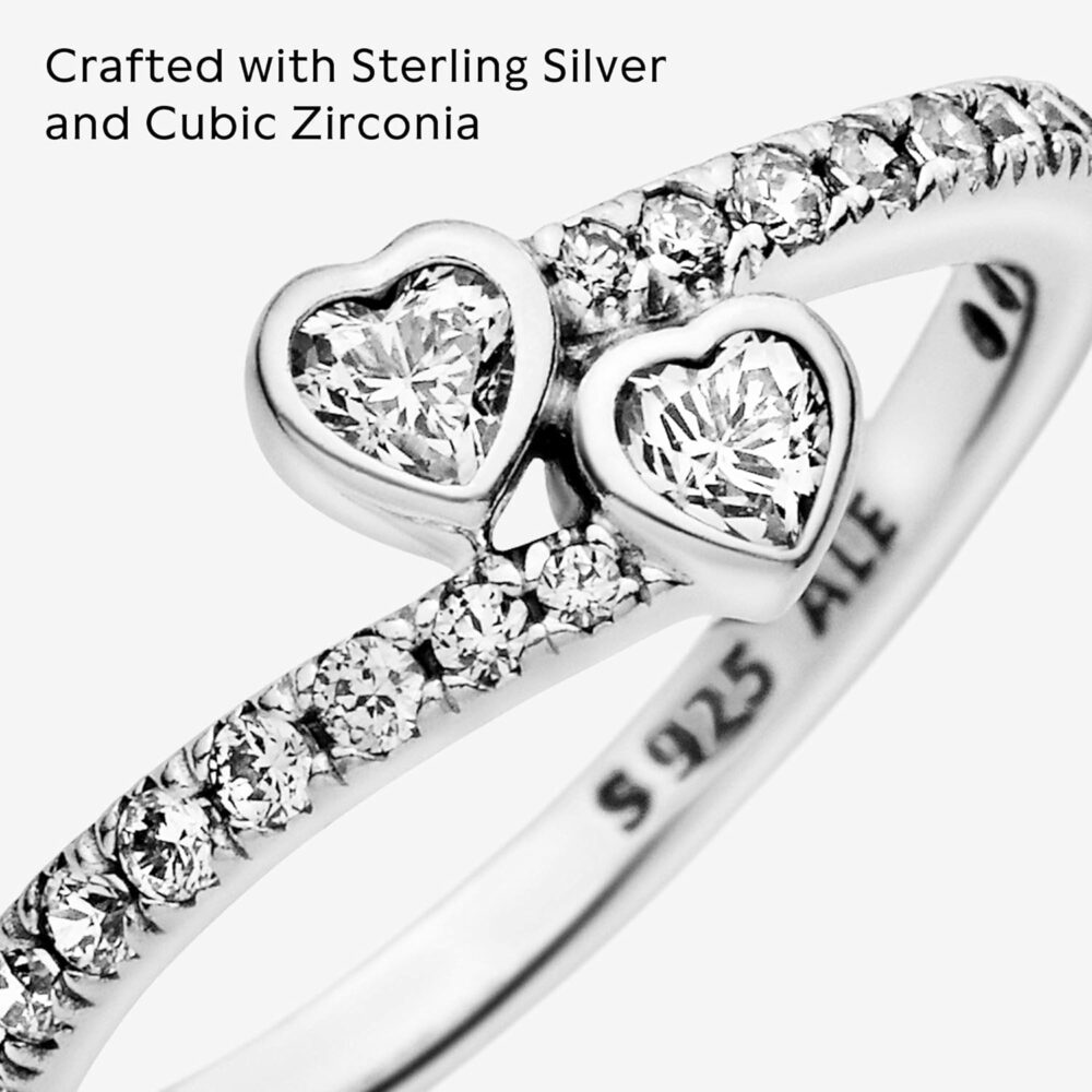 Pandora Two Sparkling Hearts Ring - The Ultimate Symbol of Love - Sterling Silver Ring for Women - Sterling Silver with Clear Cubic Zirconia - With Gift Box - Image 4