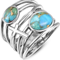Turquoise Ring 925 Sterling Silver Cross Highway Rings for Women Handmade Statement Rings Valentine's Day Daily Jewelry Gifts Size 6-9 - Image 7