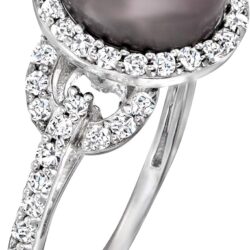 Ross-Simons 8.5-9mm Black Cultured Pearl and .50 ct. t.w. CZ Ring in Sterling Silver - Image 3