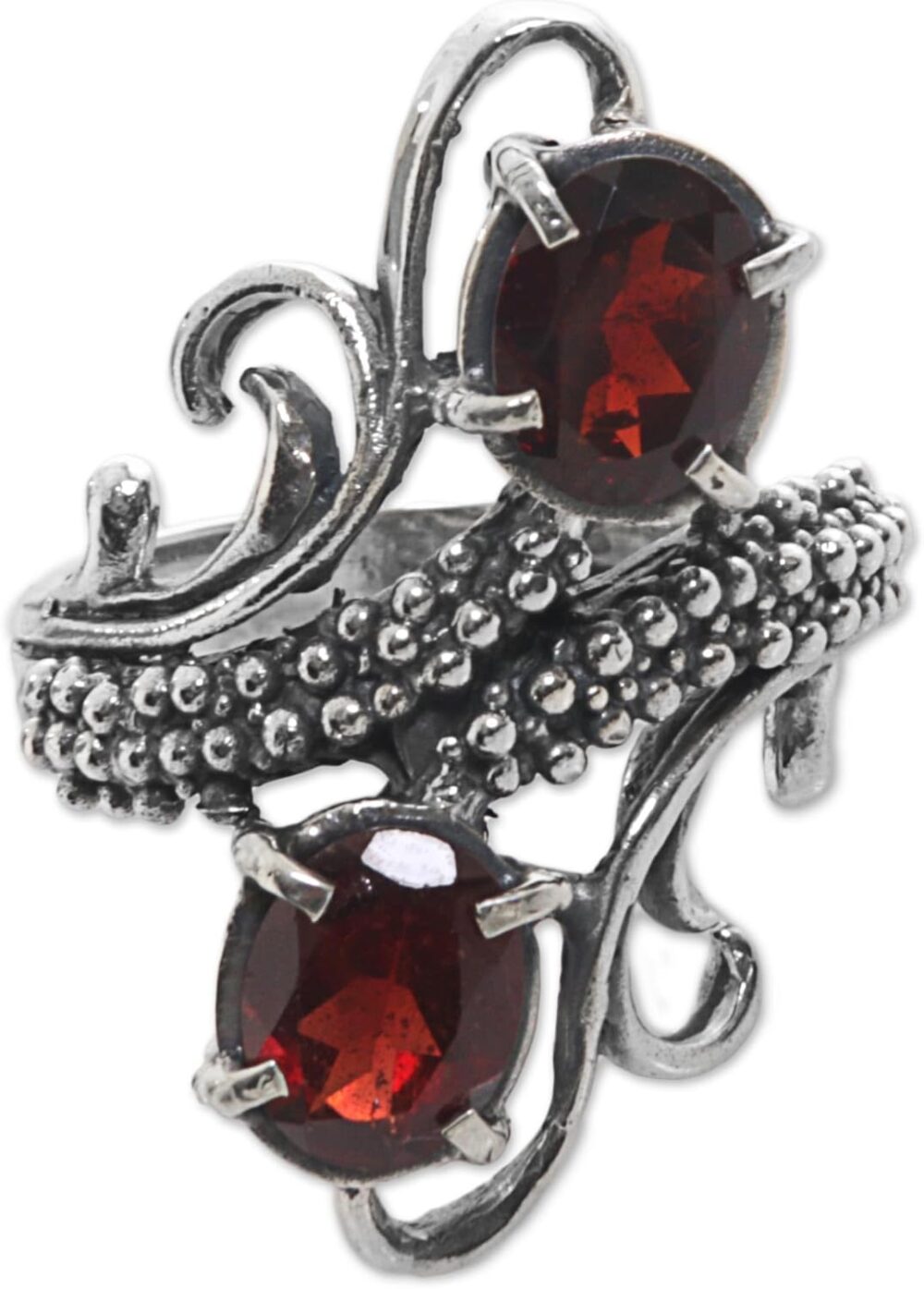 NOVICA Artisan Handmade Garnet Cocktail Ring from Indonesia .925 Sterling Silver Red Multi Stone Aurora Birthstone 'Magical Union in Red'