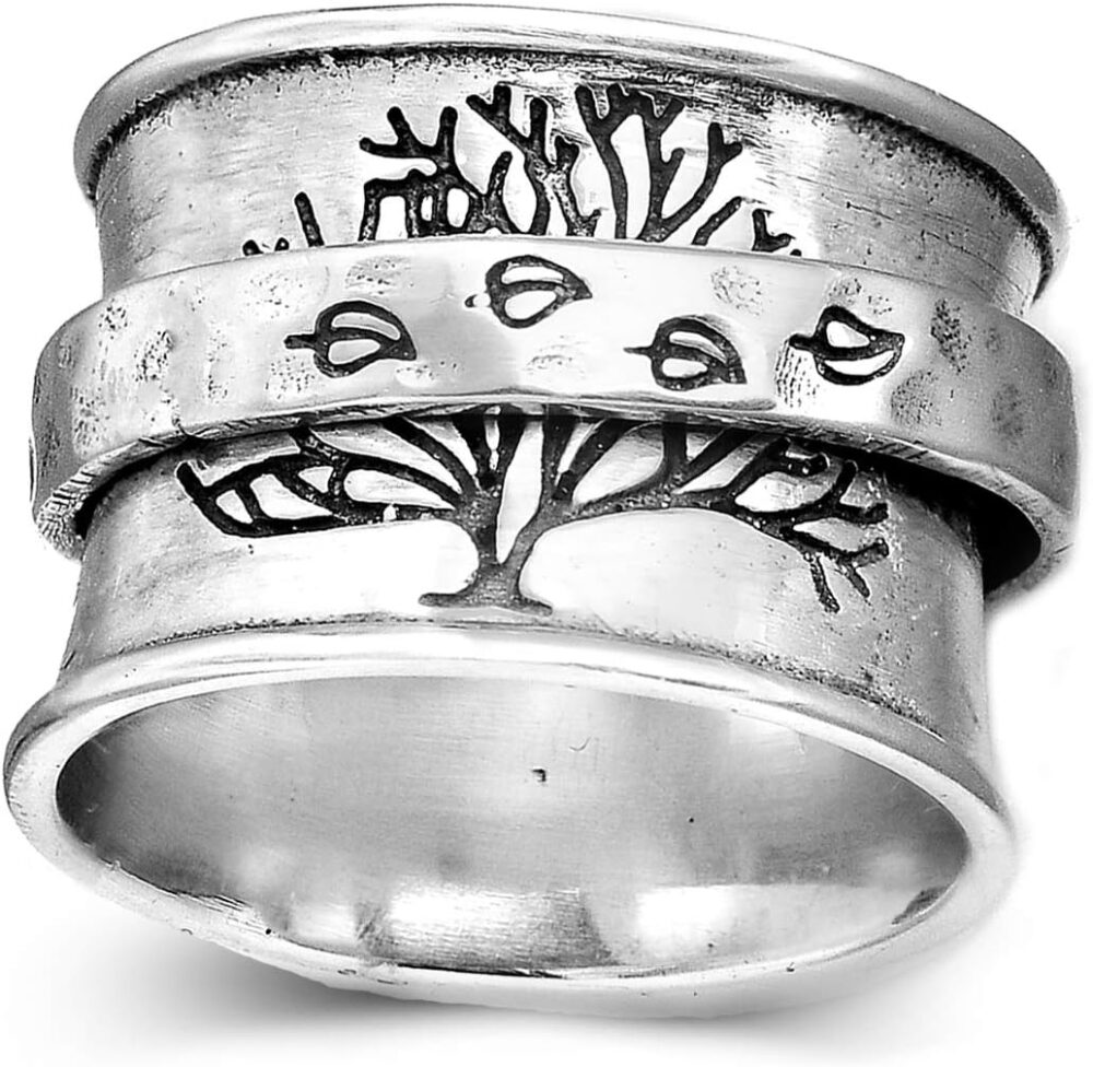 Boho-Magic 925 Sterling Silver Spinner Ring for Women Fidget Anxiety Relief Ring Band Tree of Life