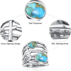 Turquoise Ring 925 Sterling Silver Cross Highway Rings for Women Handmade Statement Rings Valentine's Day Daily Jewelry Gifts Size 6-9 - Image 6