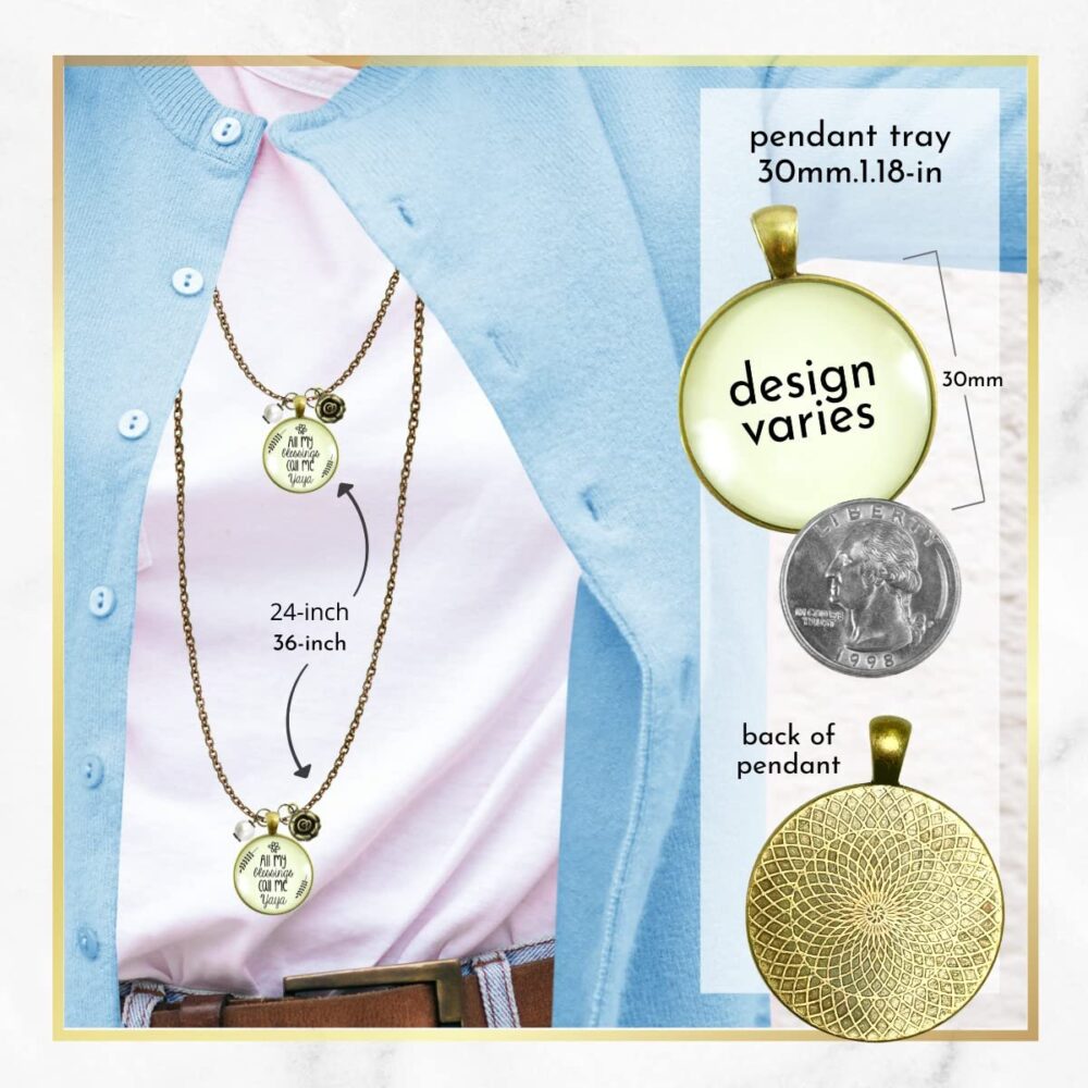 Yaya Necklace All My Blessings Greek Grandma Jewelry For Women From Grandchildren 24" Chain - Handmade Ya-Ya Theme Vintage Pendant, Bronze Rose Charm, Gift Packaged Grandmother Message Card & Box - Image 6