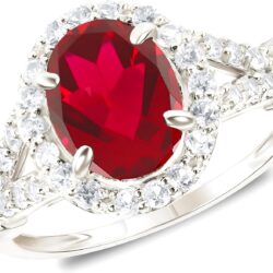 MAX + STONE 10k Solid Gold Oval Cut Gemstone Ring for Women with Halo | Birthstone Rings with White Sapphire Accent Stones | Hypoallergenic Statement Cocktail Rings in Sizes 6 to 8