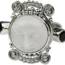 NOVICA Artisan Handmade Garnet Cocktail Ring Carved Bone Silver Sterling Red Indonesia Sun Moon Birthstone 'Moon Dream'