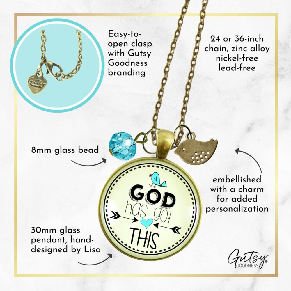 He Has Got This Necklace Faith Inspired Jewelry for Women Boho Style Chain 24" - Handmade Godly Saying Pendant, Bronze Bird Charm, Encourage with Thoughtfully Packaged Message Card & Gift Box - Image 5