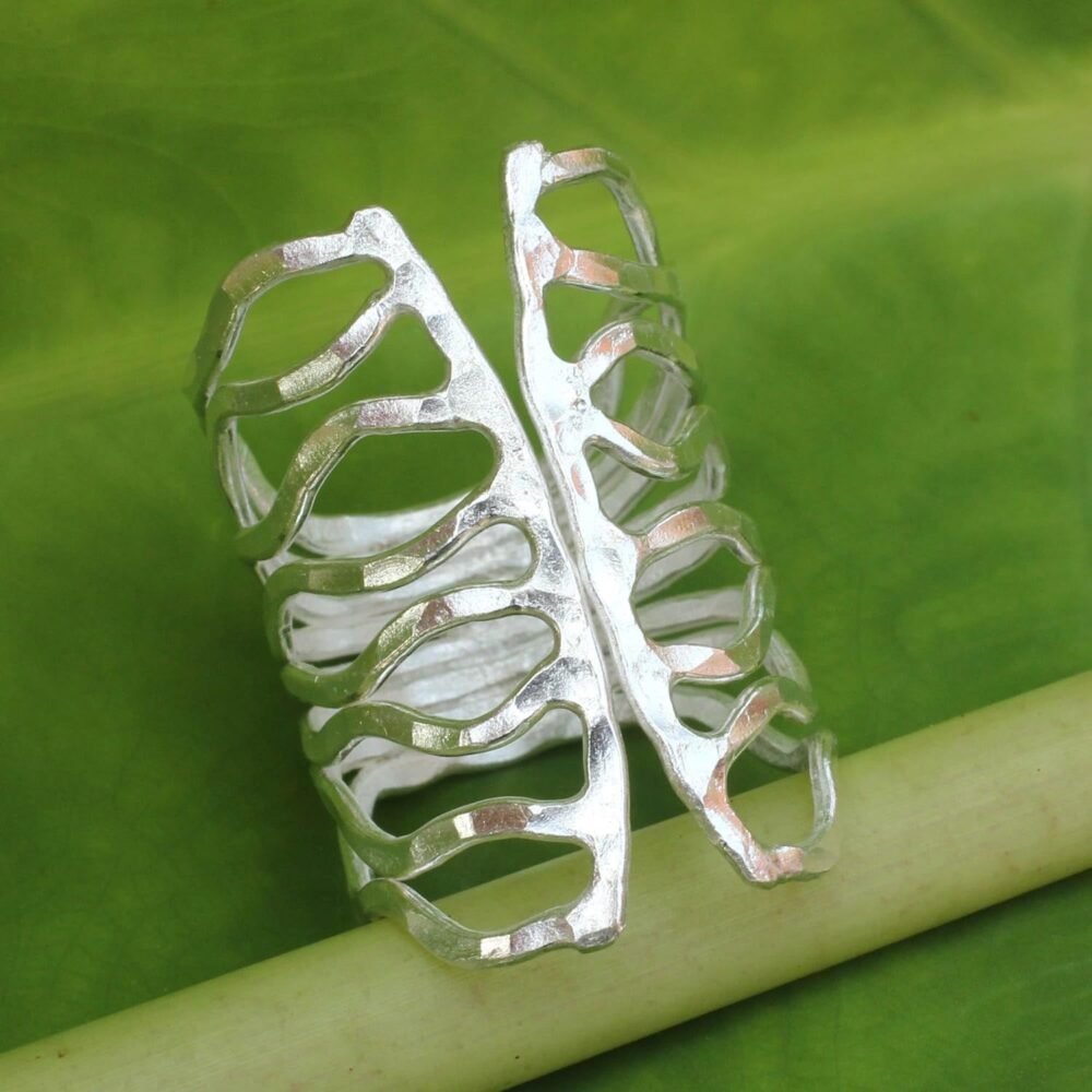 NOVICA Artisan Handmade .925 Sterling Silver Wrap Ring Thai Hammered Thailand Bohemian 'Monarch' - Image 4