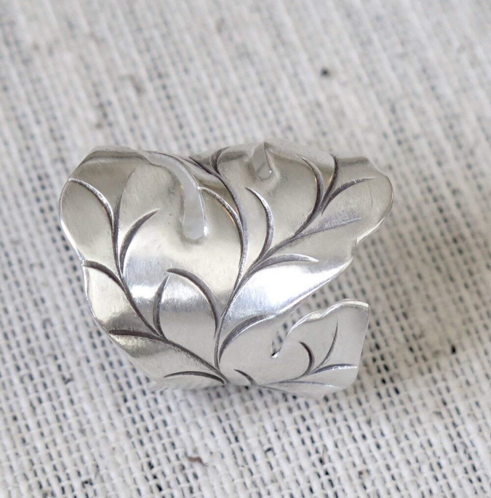 Sterling Silver Handmade Large Nature Boho Leaf Statement Wide Ring Adjustable Wrap to Sizes 6 to 11 also as Thumb Ring - Image 6