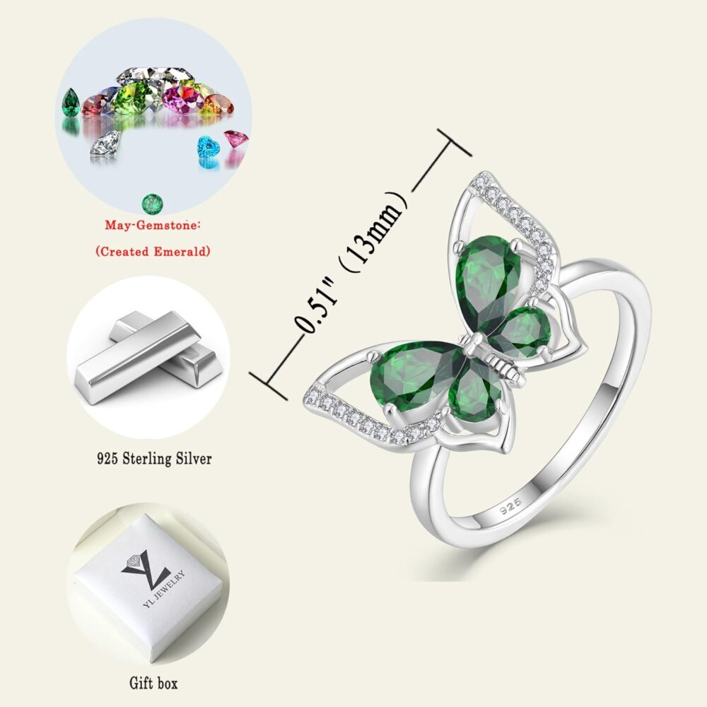 YL Butterfly Rings 925 Sterling Silver Simple Ring Birthstone Statement Rings for Women - Image 7