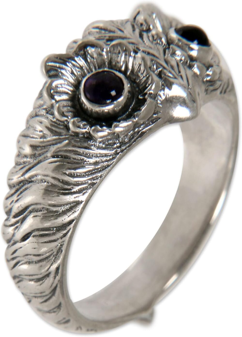 NOVICA Artisan Handmade Amethyst Ring Silver Bird Sterling Purple Band Indonesia Animal Themed Good Fortune Birthstone [crownbezel 0.4 in L x 0.7 in W x 0.2 in H Band Width 4 mm W] ' Owl Wisdom' - Image 3