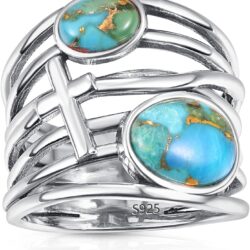 Turquoise Ring 925 Sterling Silver Cross Highway Rings for Women Handmade Statement Rings Valentine's Day Daily Jewelry Gifts Size 6-9