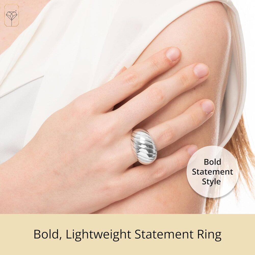 MAX + STONE Boho Sterling Silver Large Cocktail Ring for Women | Chunky & Hypoallergenic 925 Sterling Silver Rings in Various Styles | Sizes 6-8 - Image 3