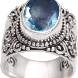 NOVICA Artisan Handmade Blue Topaz Single Stone Ring .925 Sterling Silver from Bali Cocktail Indonesia Gemstone Birthstone 'Glorious Vines'