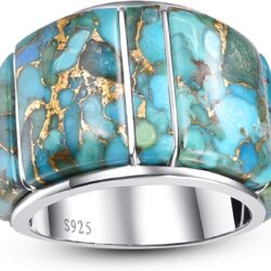 Wide Turquoise Ring for Women - 925 Sterling Silver Western Turquoise Statement Rings Multicolor Gemstones Wide Band Ring Valentines Gifts Size 6-10