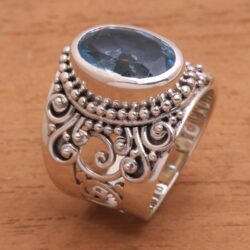 NOVICA Artisan Handmade Blue Topaz Single Stone Ring .925 Sterling Silver from Bali Cocktail Indonesia Gemstone Birthstone 'Glorious Vines' - Image 4