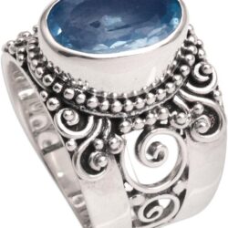 NOVICA Artisan Handmade Blue Topaz Single Stone Ring .925 Sterling Silver from Bali Cocktail Indonesia Gemstone Birthstone 'Glorious Vines' - Image 3