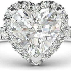THELANDA Sterling Silver Simulated Heart-shaped Diamond Or Moissanite Halo Engagement Ring with Side Stones Promise Bridal Ring