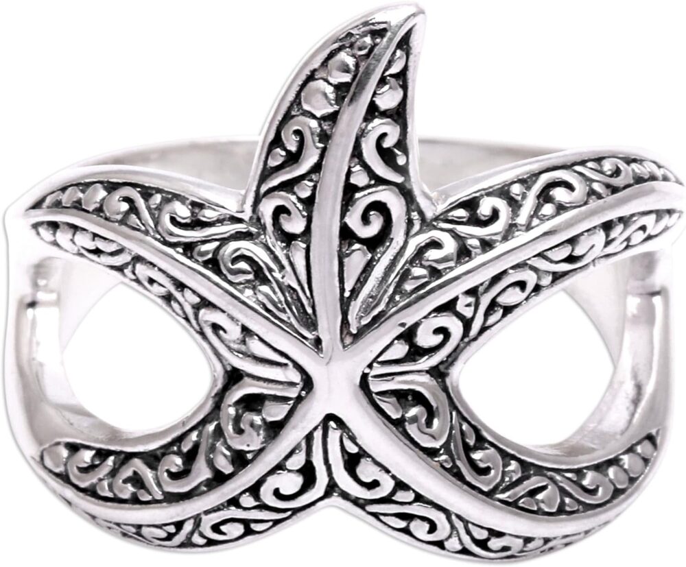 NOVICA Artisan Handmade .925 Sterling Silver Cocktail Ring Starfish from Bali Indonesia Animal Themed Sea Lifestarfish 'Bali Starfish'