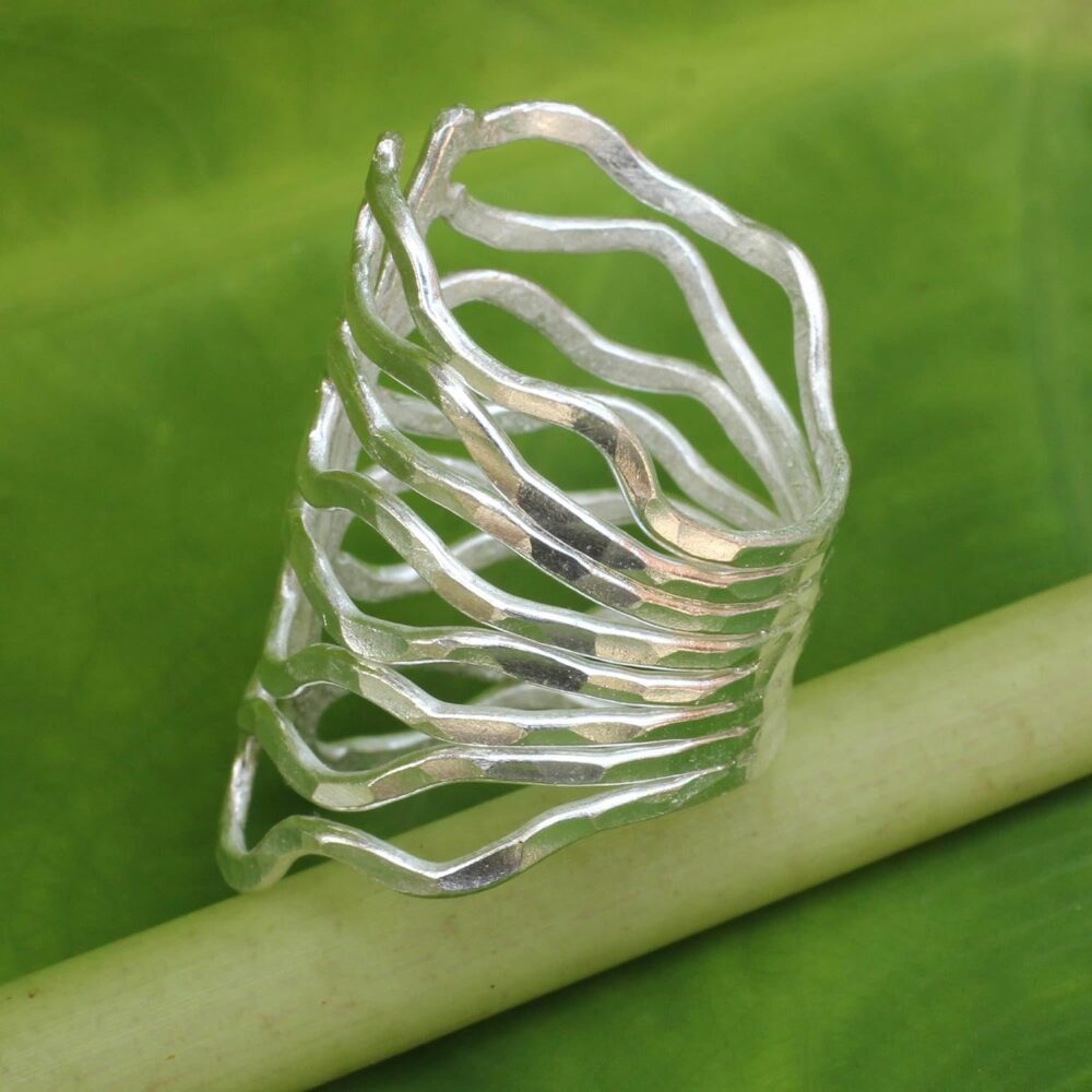 NOVICA Artisan Handmade .925 Sterling Silver Wrap Ring Thai Hammered Thailand Bohemian 'Monarch' - Image 3