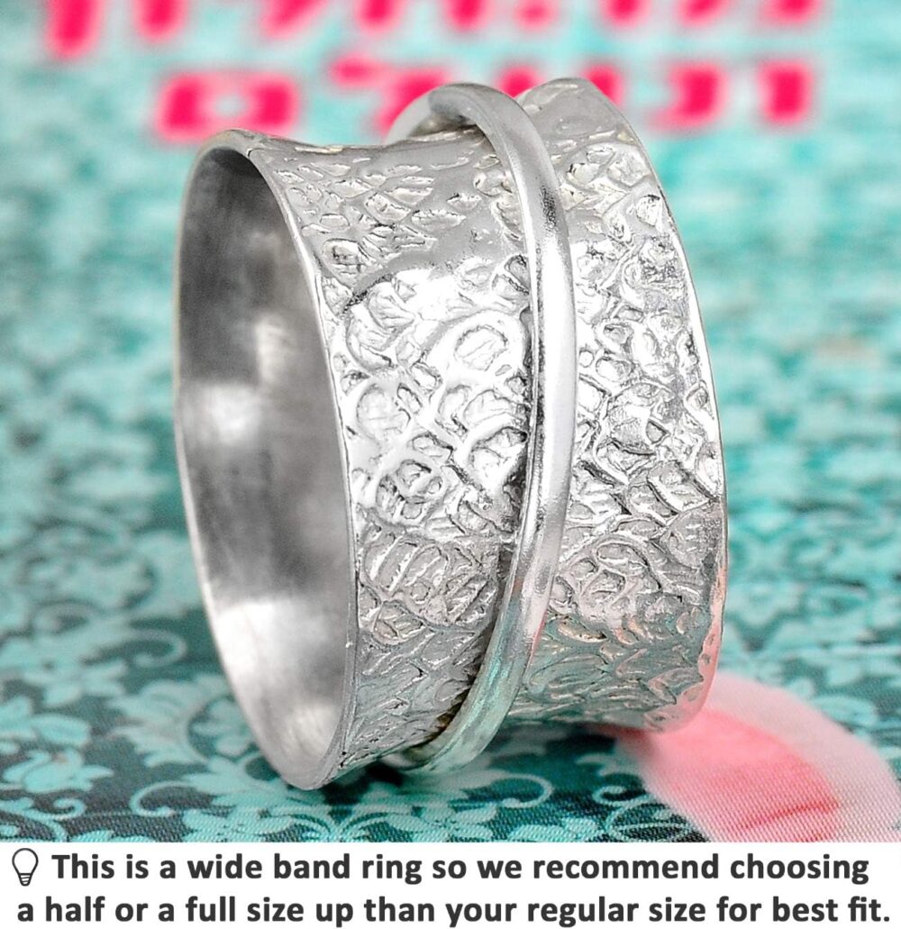 Boho-Magic 925 Sterling Silver Spinner Ring for Women Hammered Fidget Ring Wide Band - Image 3