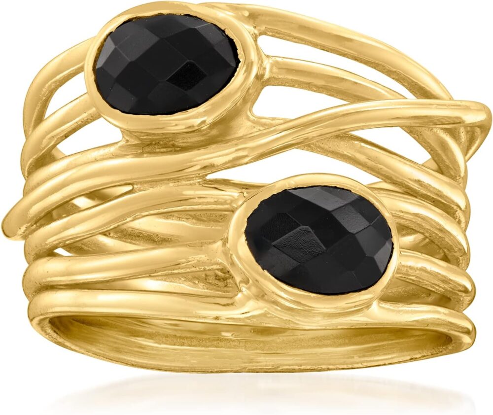 Ross-Simons Black Onyx Highway Ring in 18kt Gold Over Sterling