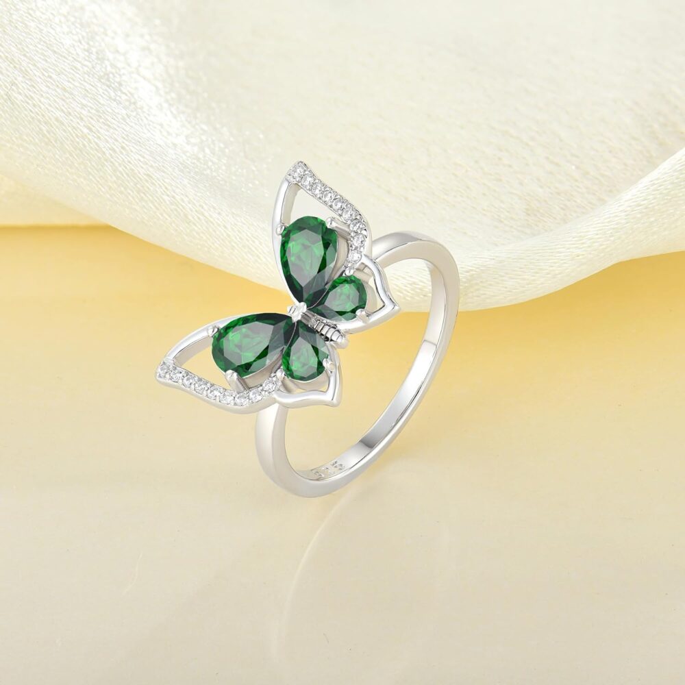 YL Butterfly Rings 925 Sterling Silver Simple Ring Birthstone Statement Rings for Women - Image 5