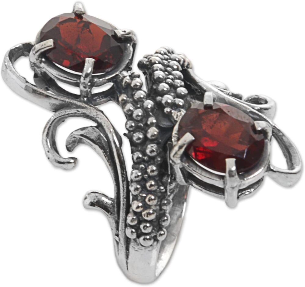 NOVICA Artisan Handmade Garnet Cocktail Ring from Indonesia .925 Sterling Silver Red Multi Stone Aurora Birthstone 'Magical Union in Red' - Image 3