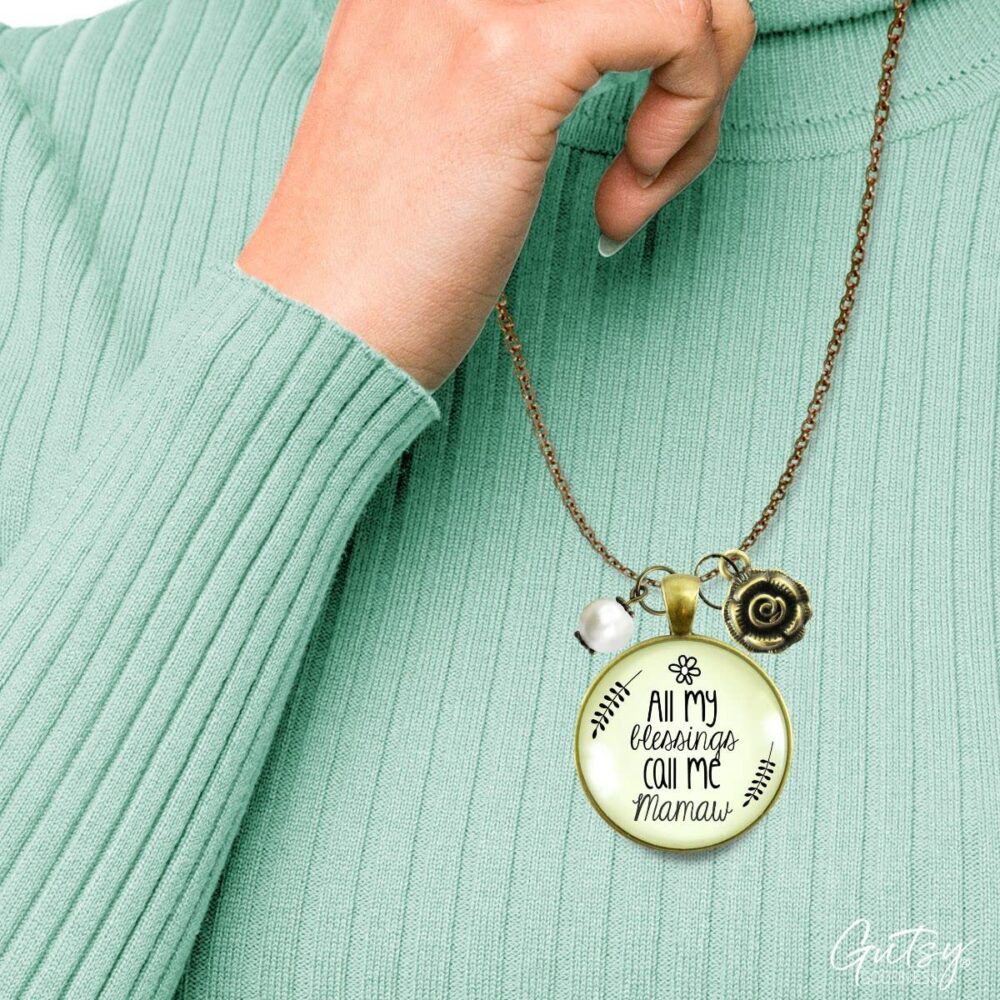 Mamaw Necklace All My Blessings Southern Grandma Jewelry For Women From Grandchildren 24" Chain - Handmade Family Theme Vintage Pendant, Bronze Rose Charm, Gift Packaged Grandmother Message Card & Box - Image 2