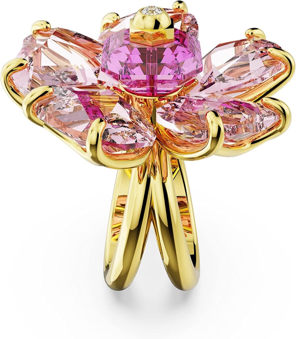 SWAROVSKI Florere Cocktail Ring, Flower Motif with Pink Crystals on a Gold-Tone Finished Double Band - Image 3